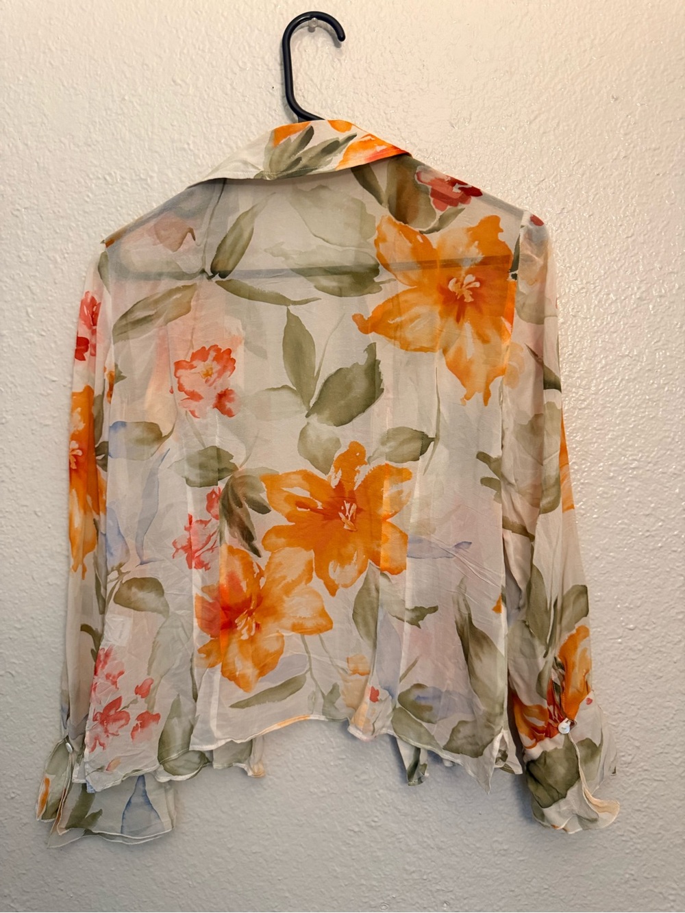 Sheer Floral Ruffle Button-Up Blouse - Picture 3 of 4